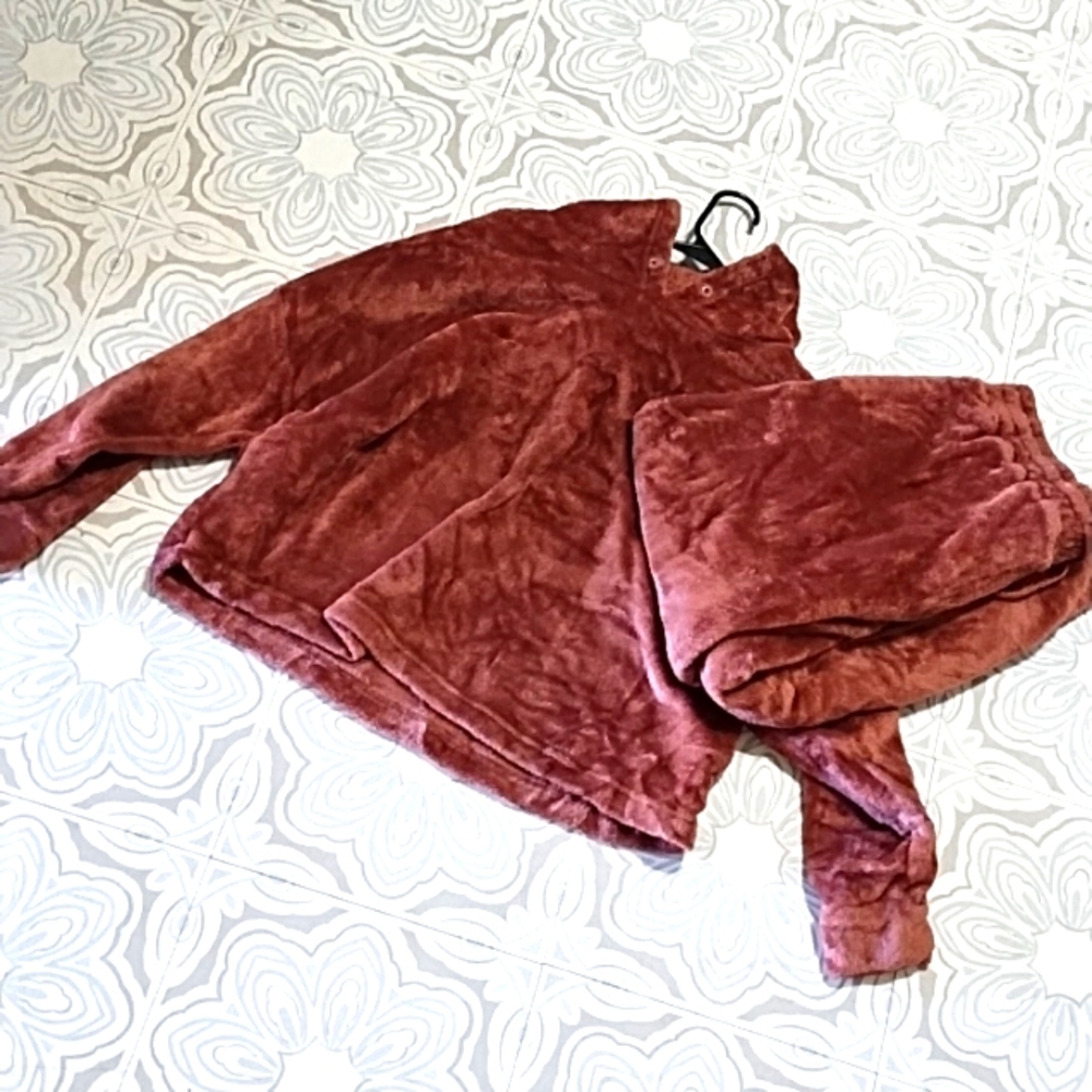 Womens CI SONO Blush Pink Fuzzy Sweat suit Plus Sz 3X Hoodie Top And Bottoms B6